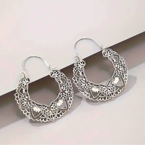 Bohemian Ethnic Metal Enamel Hoop Drop Earrings - Picture 1 of 5